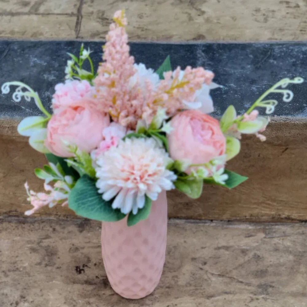 Handmade Pink Flowers Arrangement With Vase Home Office Kitchen Baby Room Decor